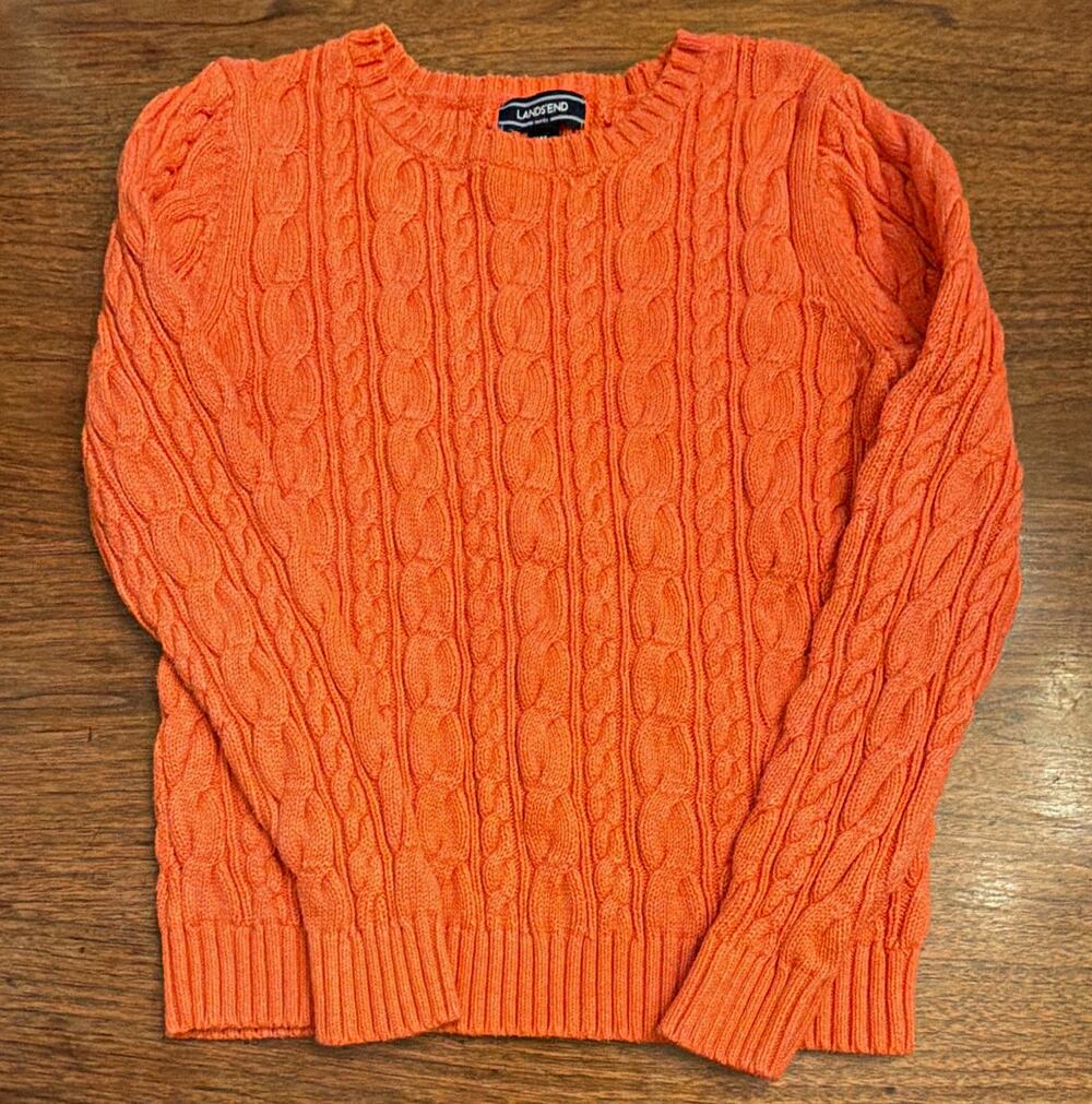 Vintage Lands' End Drifter Woman M Orange Cable Fisherman Preppy Classic